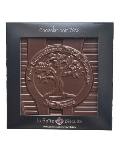 Tablette de chocolat noir personnalisée  EIPACA 70%, mélange de fèves.