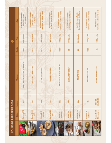 Cours de pâtisserie 2026