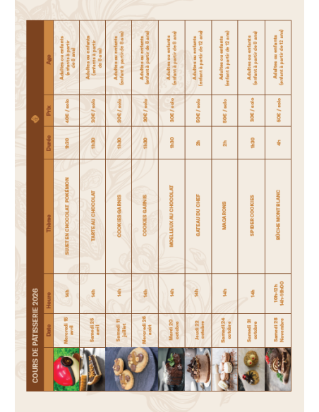Cours de pâtisserie 2026